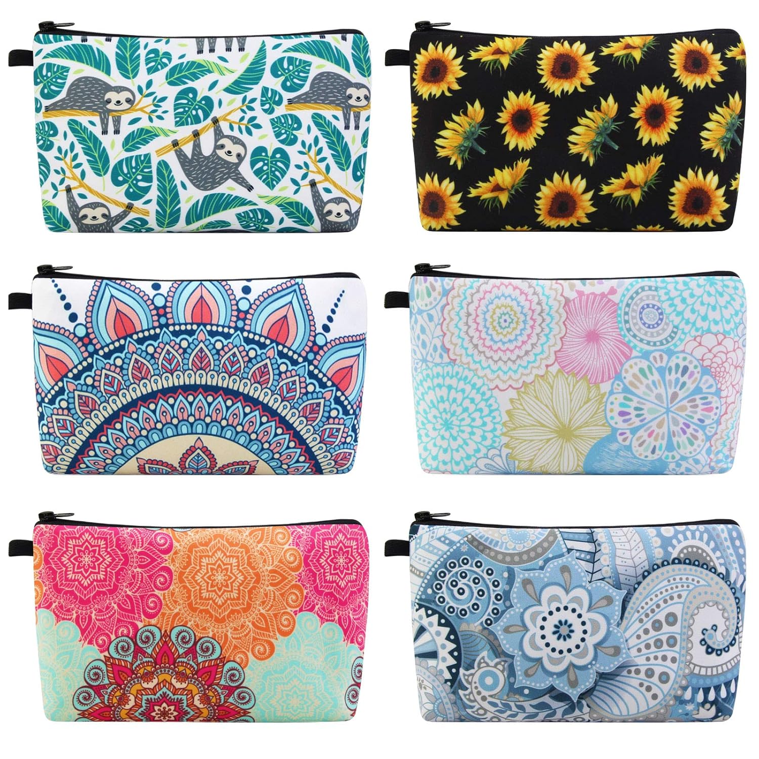 MAGEFY Makeup Bag 6 Styles Portable Travel Cosmetic Bag for Women Flower Patterns Zipper Pouch Sloth Gifts Makeup Pouch with Black Zipper (6 packs) MAGEFY Makeup Bag 6 Styles Portable Travel Cosmetic Bag for Women Flower Patterns Zipper Pouch Sloth Gifts Makeup Pouch with Black Zipper (6 packs)