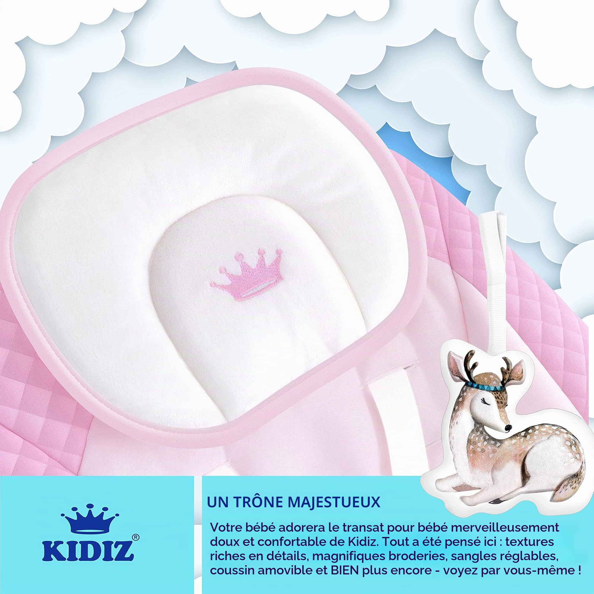 KIDIZ® Balançoire bébé 5 vitesses pliable transat chaise haute arche jeu jouets sons nature