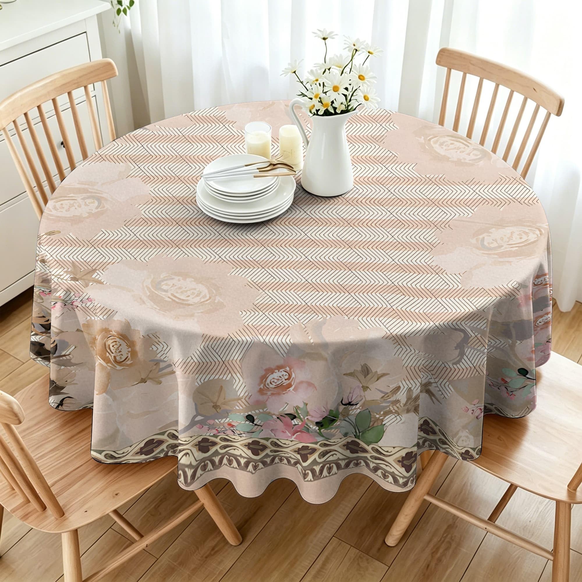 Nappe de table fleur botanique pour repas de jardin et decoration de table ronde 110cm
