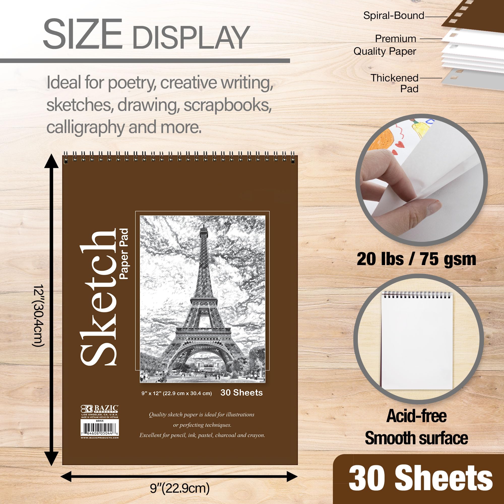 MATSTACKテクスチャーペーパー9冊セット Amazon.com : BAZIC Products 30 Count 9in x 12in Top Bound Spiral