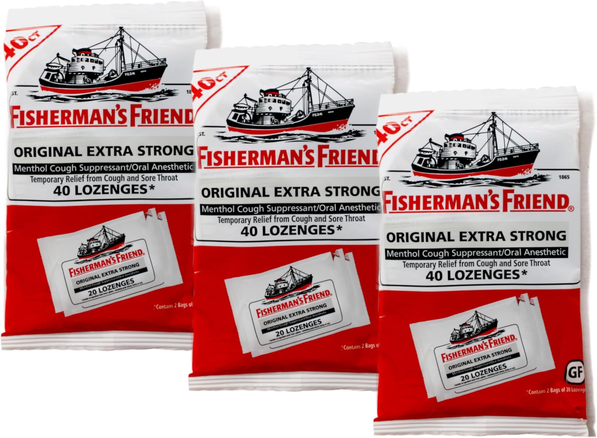 Fisherman's Friend Original Extra Strong Menthol Cough Suppressant Lozenges - 40 ct, Pack of 3