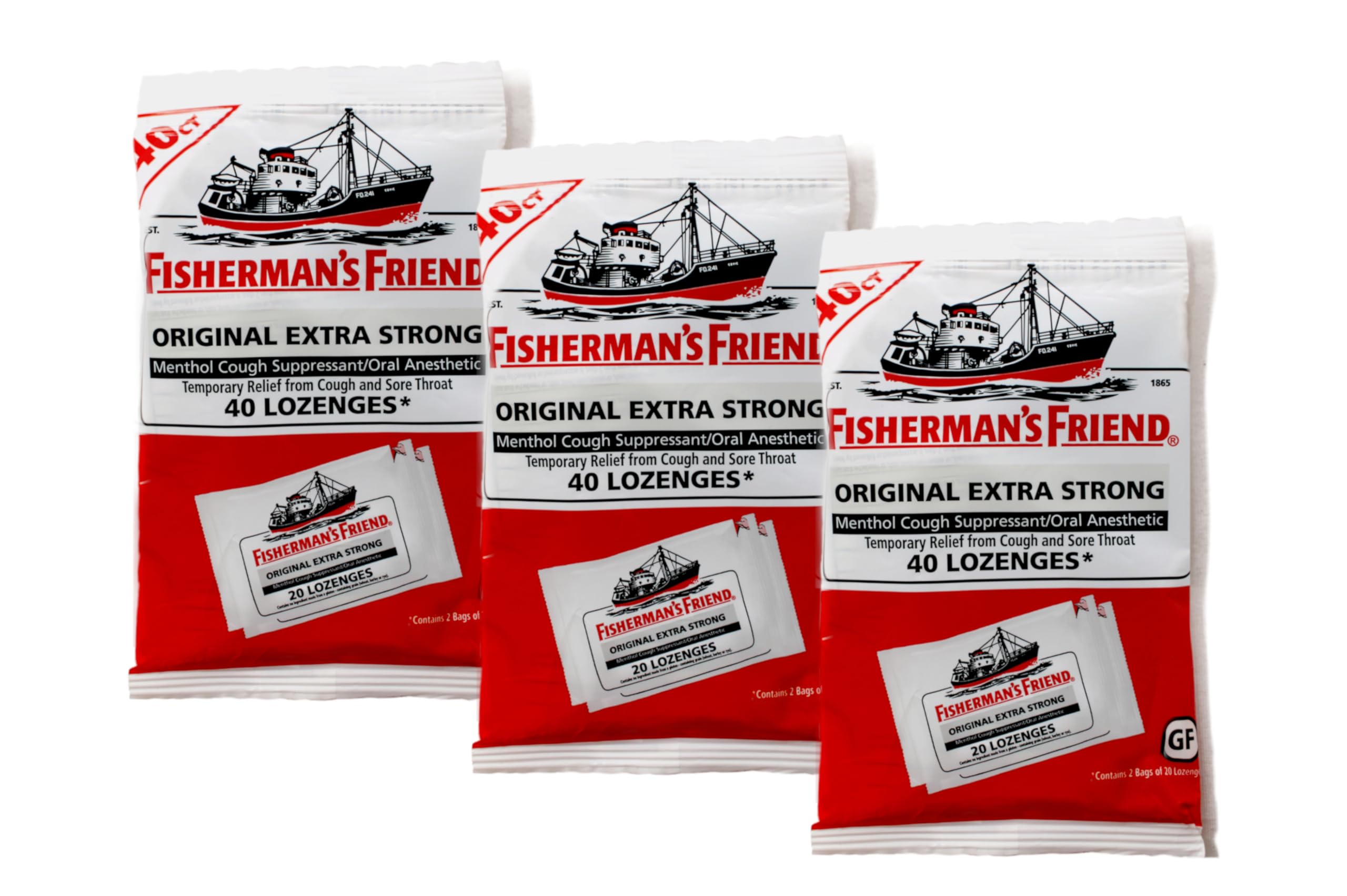 Fisherman's Friend Original Extra Strong Menthol Cough Suppressant Lozenges - 40 ct, Pack of 3