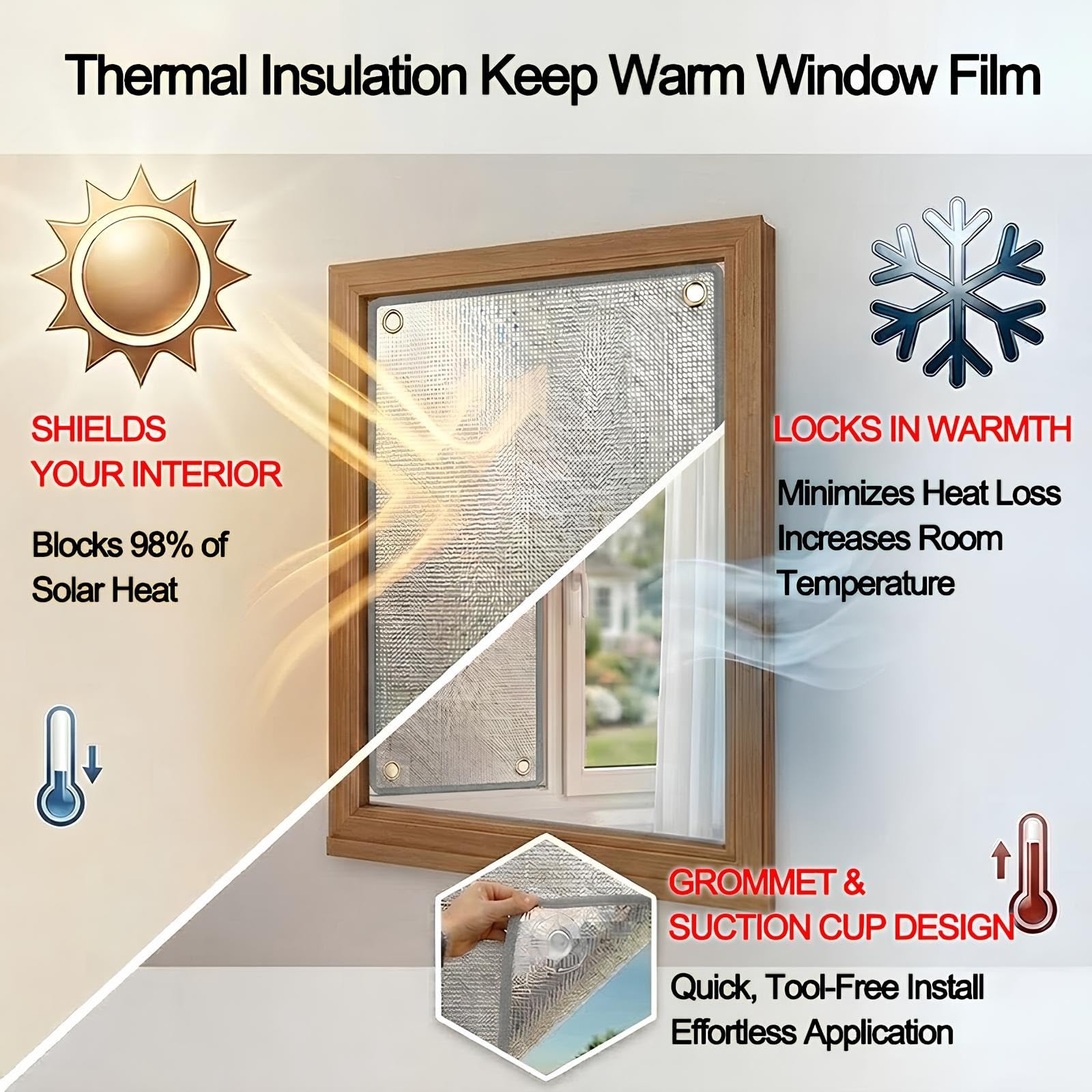 9MM Isolamento Termico Pellicola Oscurante Per Finestre In Alluminio | Privacy Pannello Riflettente Anti-calore Per Camper E Lucernario Con Ventose Riutilizzabile(115x145cm)