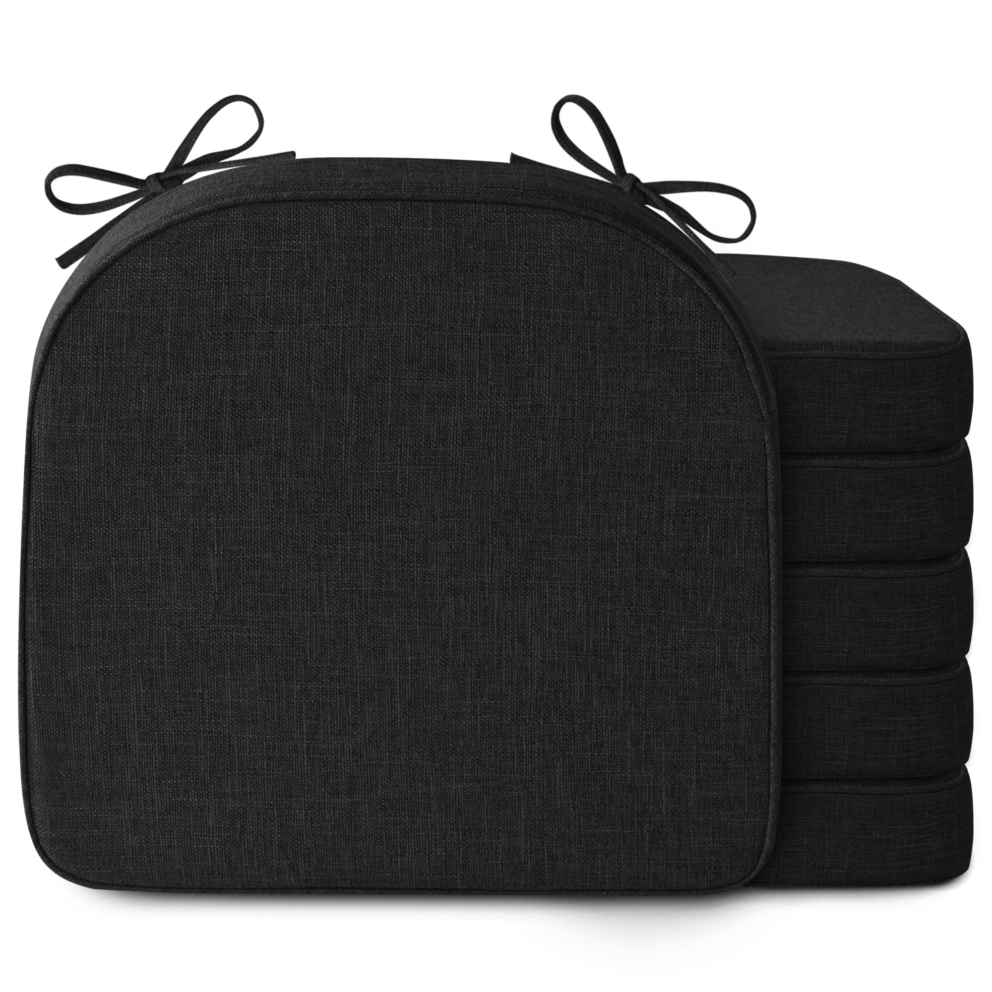 MineCozy Chair Cushions for Dining Chairs 2.5" Thickened Indoor Kitchen Seat Cushions 6 Pack Non Slip Seat Pad with Washable Cover and Ties (17" x16", Black)
