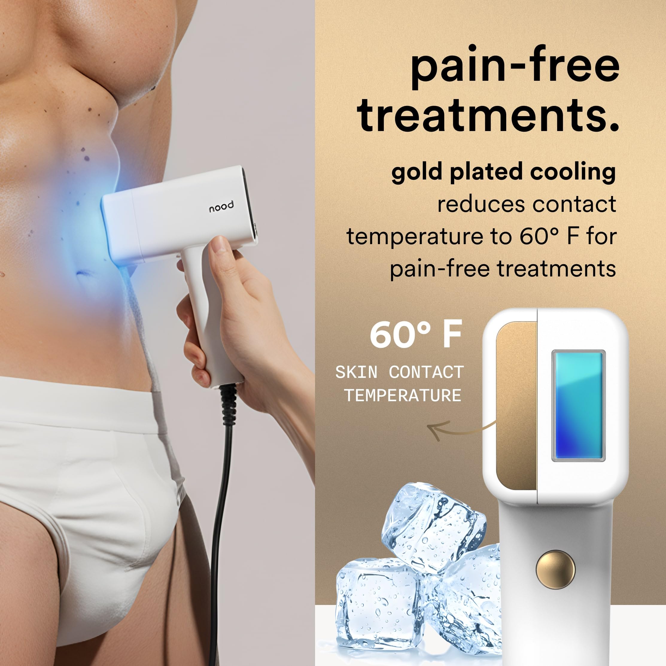 NEW Nood™ Flasher Pro — IPL Laser Hair Removal Device for Women & Men with Sapphire Cooling — Pain-free & Permanent, Visible Results After First Use & Works Everywhere Hair Grows — Gloss White