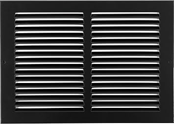 HVAC Premium 12 x 6 [Duct Opening] Flat Stamped Steel Return Air Grille - Sidewall and Ceiling - HVAC Vent Duct Cover - Black [Outer Dimensions 13.75w X 7.75h]