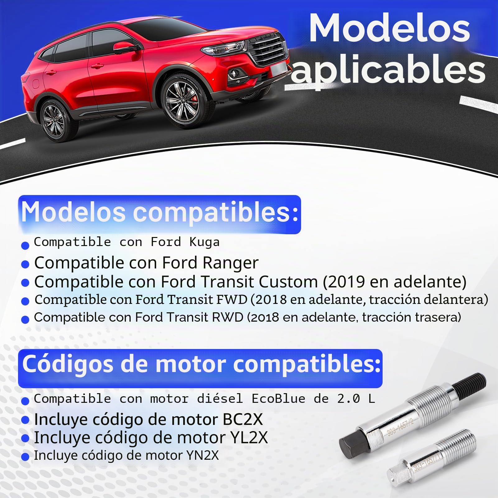 Herramienta de extracción de polea del cigüeñal para motor F ord 2.0L EcoBlue D iese l compatible con Transit Custom Transit FWD RWD 2018-2024, incluye ejes 303-1657/1 y 303-1657