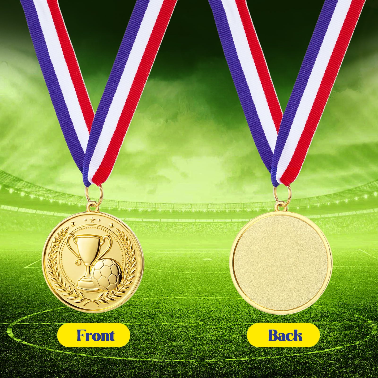 Quelay Medallas de premio de oro de 2 pulgadas con cintas para el cuello, premios para competiciones de participación para fútbol, béisbol, baloncesto, golf