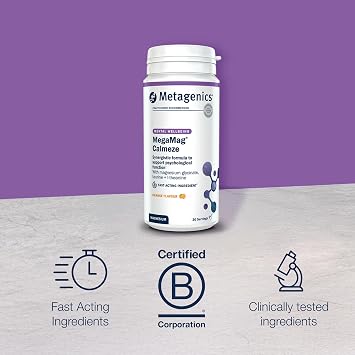 Metagenics MegaMag Calmeze Magnesium Powder - High Potency Magnesium Glycinate for the Reduction of Fatigue & Tiredness - Orange, 30 Servings