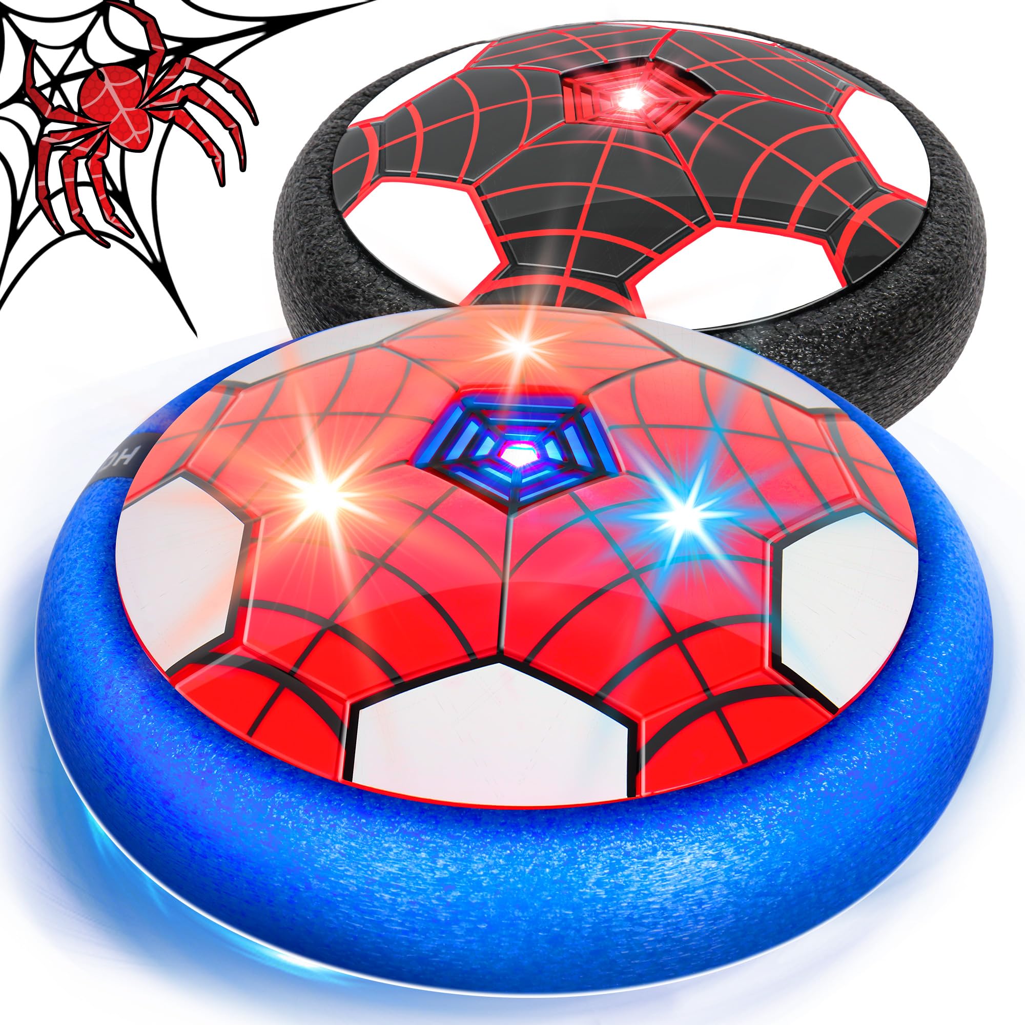 Spider Ballon de Foot Aéroglisseur LED - Lot de 2, Jouet Enfant Air Power Football 3-12 Ans, Football Enfant pour Intérieur/Extérieur, Idée Cadeau Garçon/Fille (Anniversaire, Noël)-RB