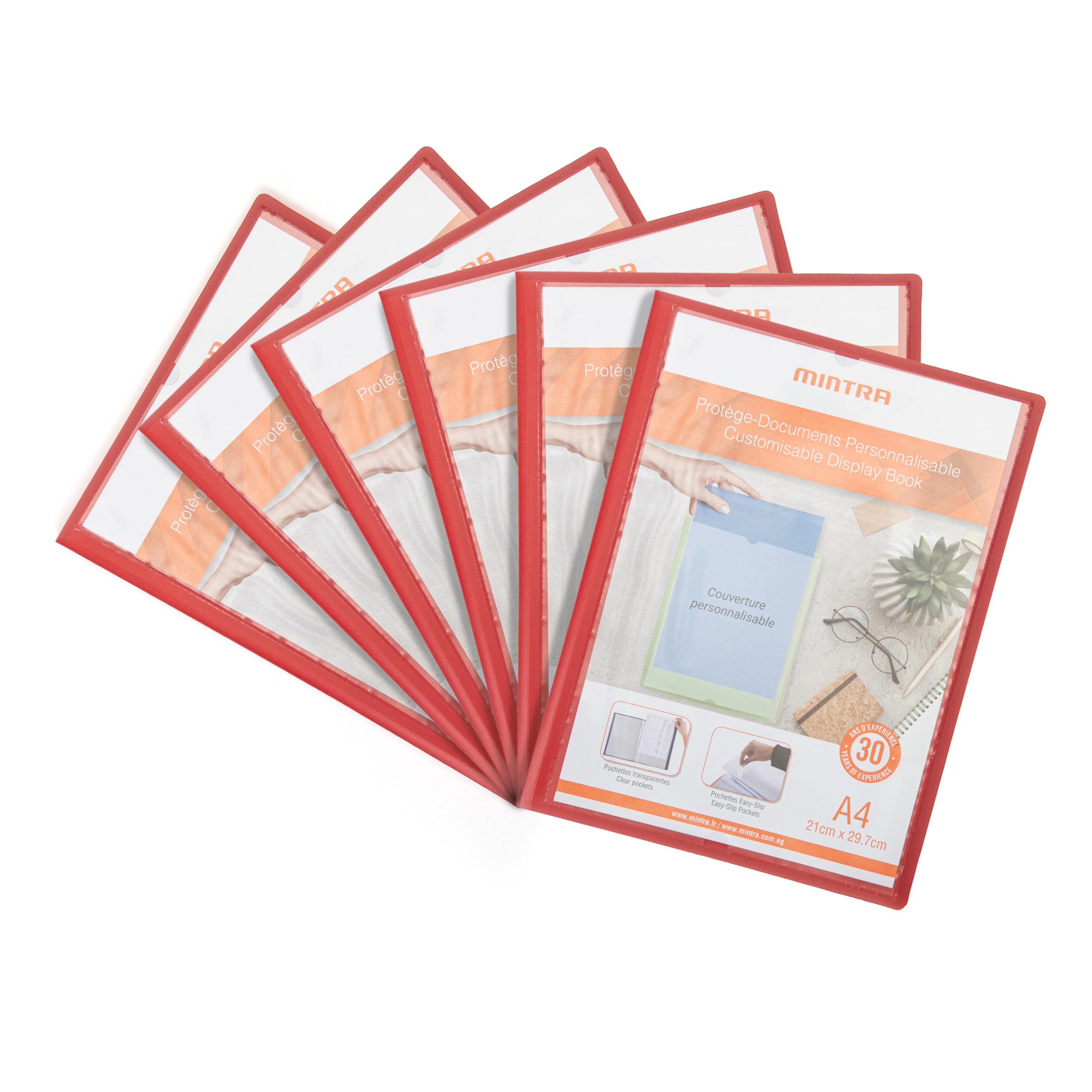 Mintra Document Protector Pack of 6 - 60/80/100/120 Customizable: Organize Your Documents in Style (100 Views, Red)