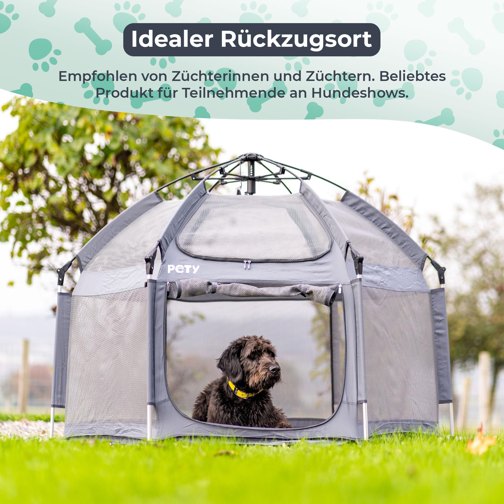 PETY Hondenhoes Plus voor de grote box (150 x 100 cm) - cover met UV- bescherming en regenafstotend - met klittenbandbevestiging - dak met praktische tas - antraciet