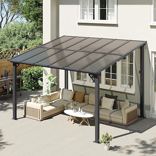 Miniatura 29 de Aoxun Pérgola de 8 x 5 pies para patio, cenador con techo inclinado, pérgola para parrilla grande montada en la pared, toldos resistentes, para Negro