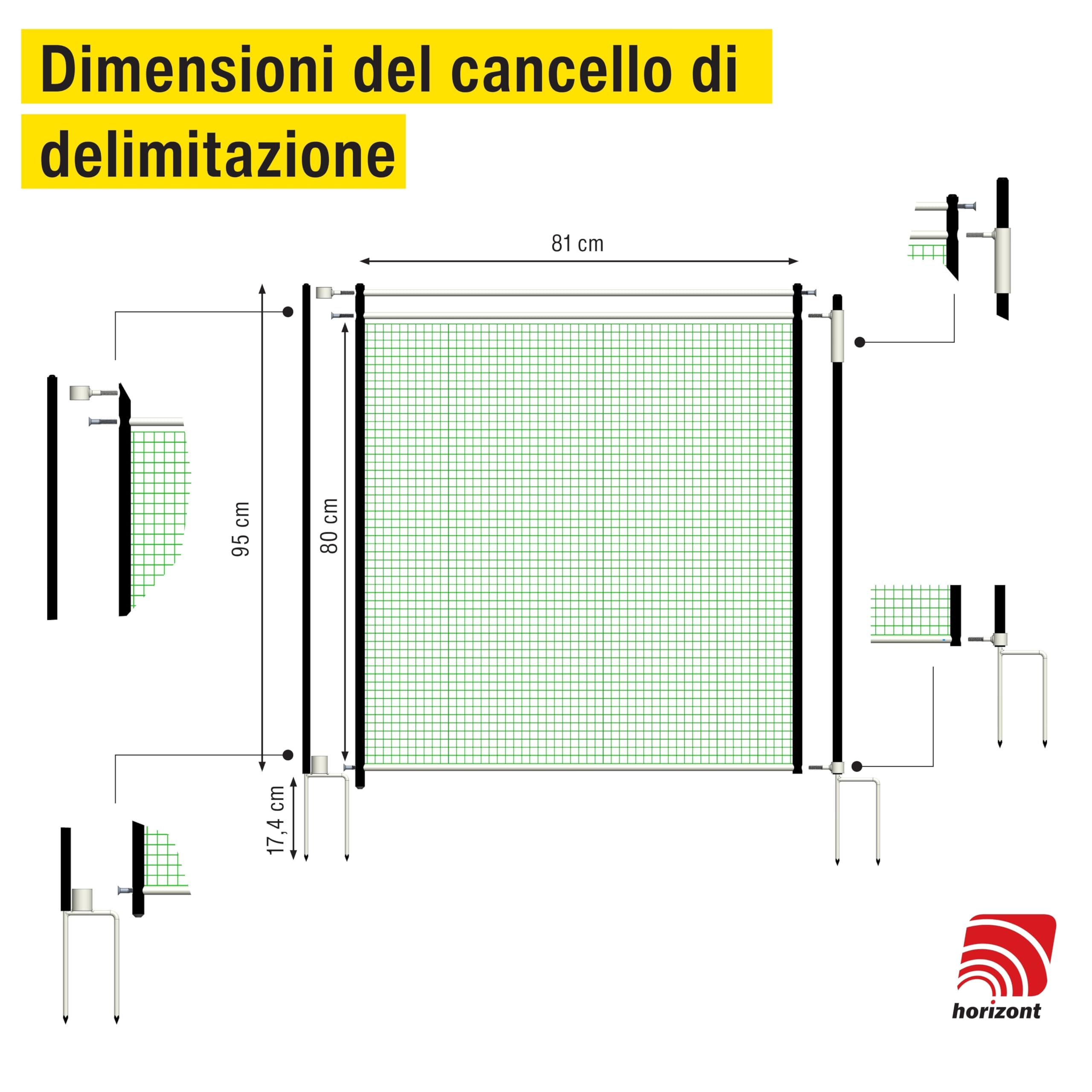 horizont Cancello per recinzione di confine 80-95 cm, senza stomaco, cancello da giardino, porta per reti, ideale per campeggio e giardino