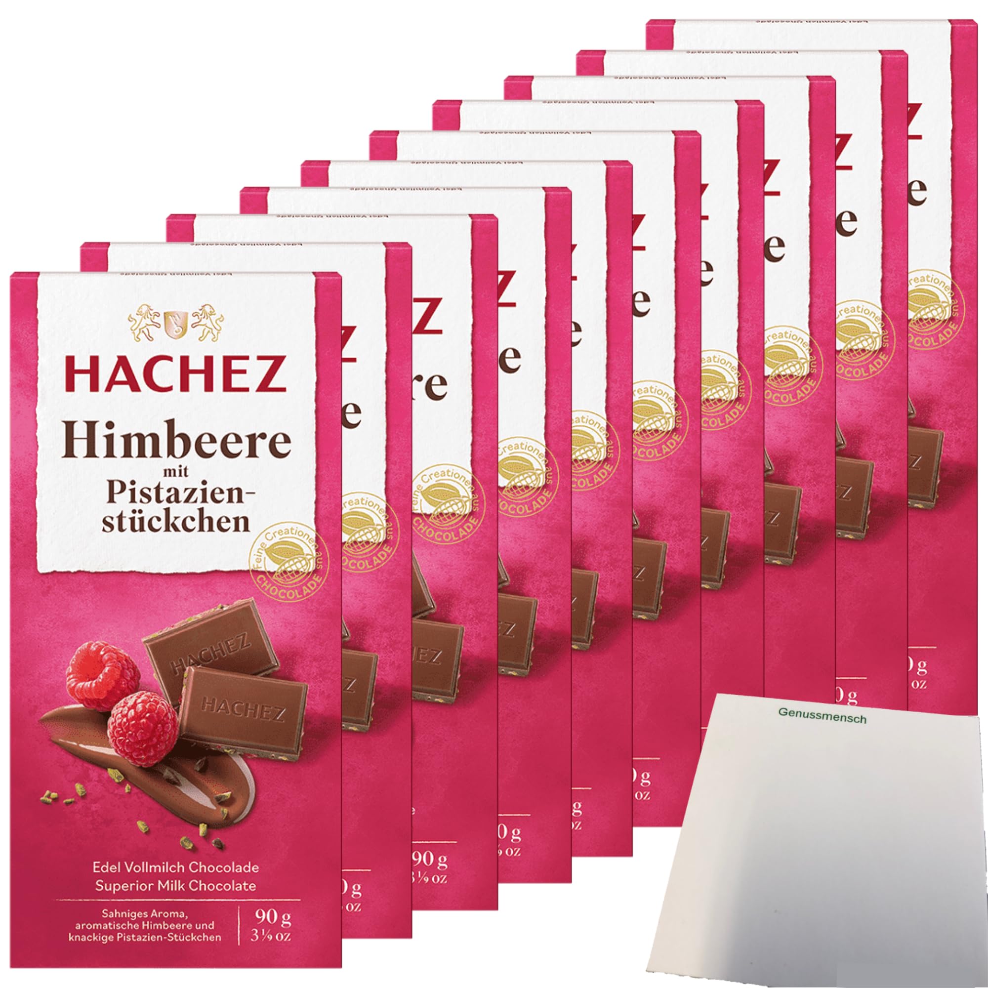 usy Bundle für Hachez Schokolade Himbeere mit Pistazie VPE (10x90g Tafel) + usy Block