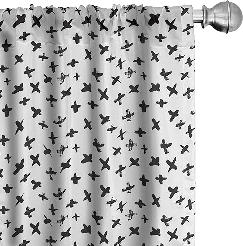 Miniatura 22 de Ambesonne Cortinas grises para ventana, pequeños lunares sobre fondo blanco, estilo retro, patrón tradicional pastel, decoración ligera, juego de 2