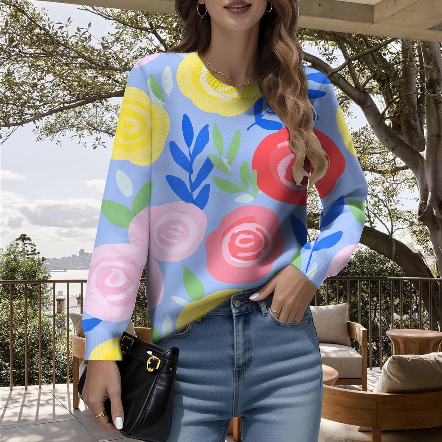 LIZALIG Women Top Pink Long Sleeve Flower Pattern Lightweight Soft Fashion Casual Floral Print for Fall Outfits - Image 5