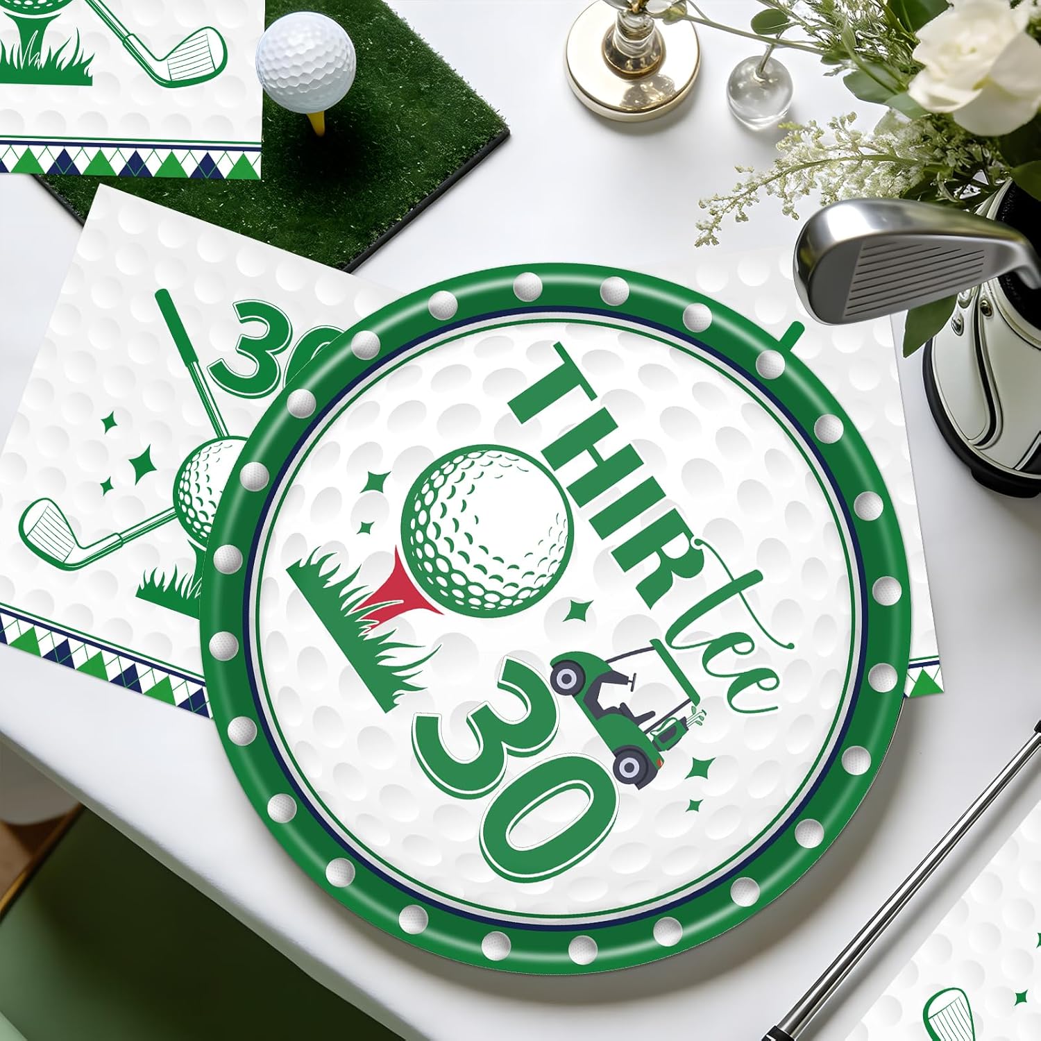 Rakuto Golf 30th Birthday Decorations - 50 Pcs Golf Thirtee Themed Party Plates and Napkins Set Decorations, Disposable Tableware Supplies for Men Women Sports Birthday Party Serves 25 Guests