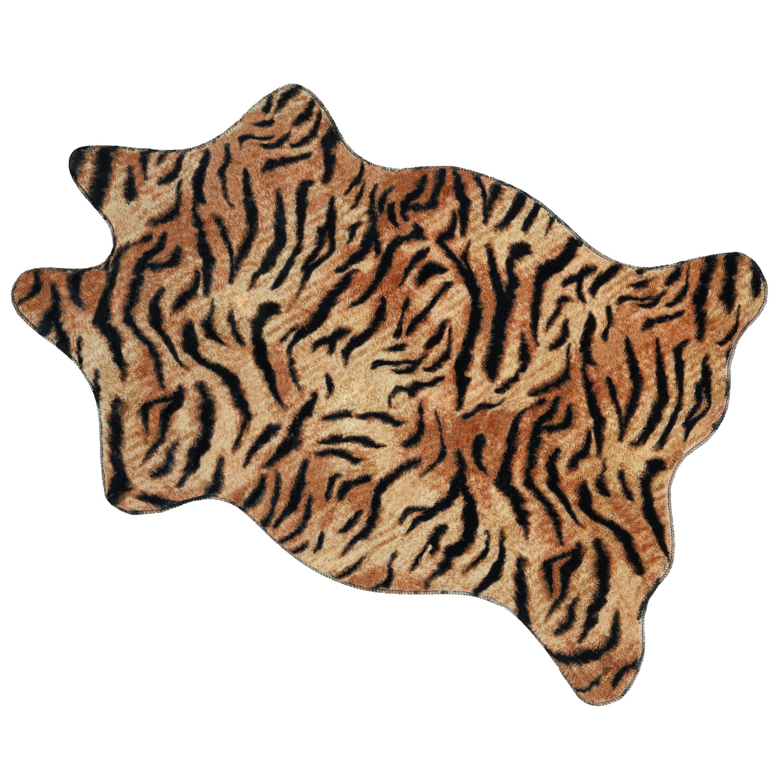 MACEVIA Tiger Printed Skin Area Rugs Western Decor for Living Room Bedroom Faux Animal Area Carpet Non-Slip Flannel Floor Mats 43.3" L x 29.5" W(3.6ft x 2.4ft)