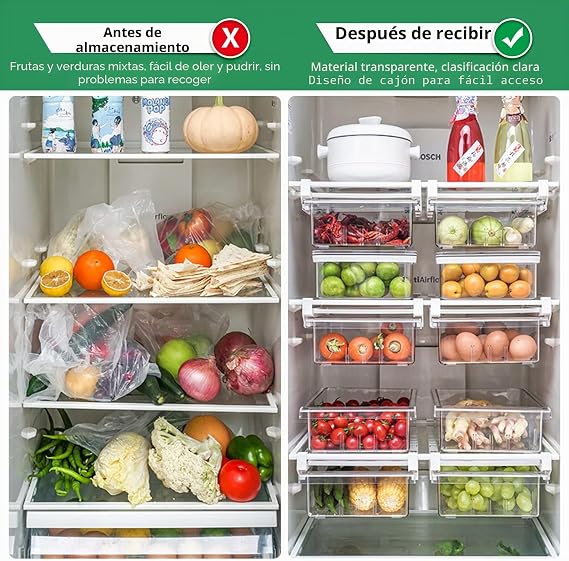 Transparent Fridge Organizer Removable Fridge Drawer Box Fridge Storage Box with Handle for Fridge Kitchen Cabinets Fruit Vegetable