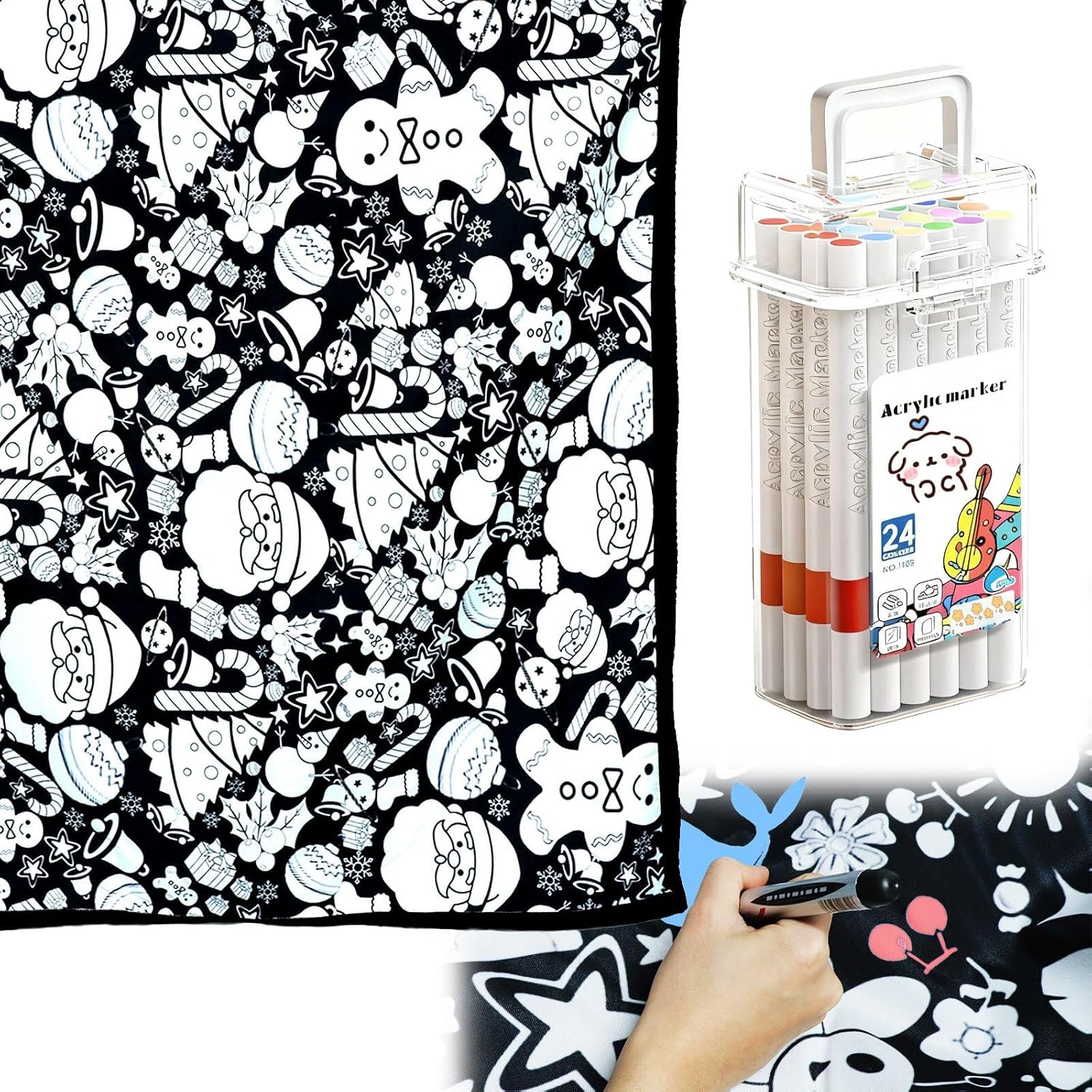 DIY Coloring Blanket for Adults, Washable Color Your Own Fleece Throw Blanket with 24 Markers, 50x60 Inch Soft Cozy Art Creative Home Decor and Family Activity Gift (Pumpkin Carriage)