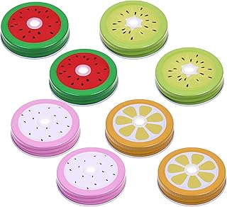 Cosmos 8 Pcs Regular Mouth Mason Jar Lids Decorative Metal Jar Lids Compatible with Mason Jars Canning Jars, Straw Hole Design in Assorted 4 Colors Pattern
