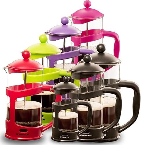 Miniatura 4 de Ovente Cafetera de prensa francesa, tetera y espresso, vidrio de borosilicato resistente al calor con sistema de acero inoxidable de 4 filtros,