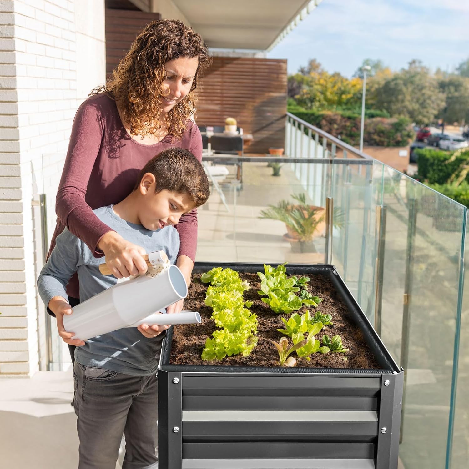 KING BIRD Raised Garden Bed with Legs Galvanized Elevated Planter Box for Backyard, Patio, Balcony, 33.9x17.6x31.5 in, Dark Gray