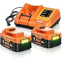 2 Pack 8.0Ah Replacement for Dewalt 20V Battery and Charger Kit Compatible