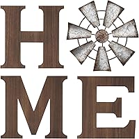Mkono Rustic Farmhouse HOME Wall Sign - Wooden Letters with Metal Windmill, Hanging Decor for Living Room Kitchen Bedroom Entryway, Brown