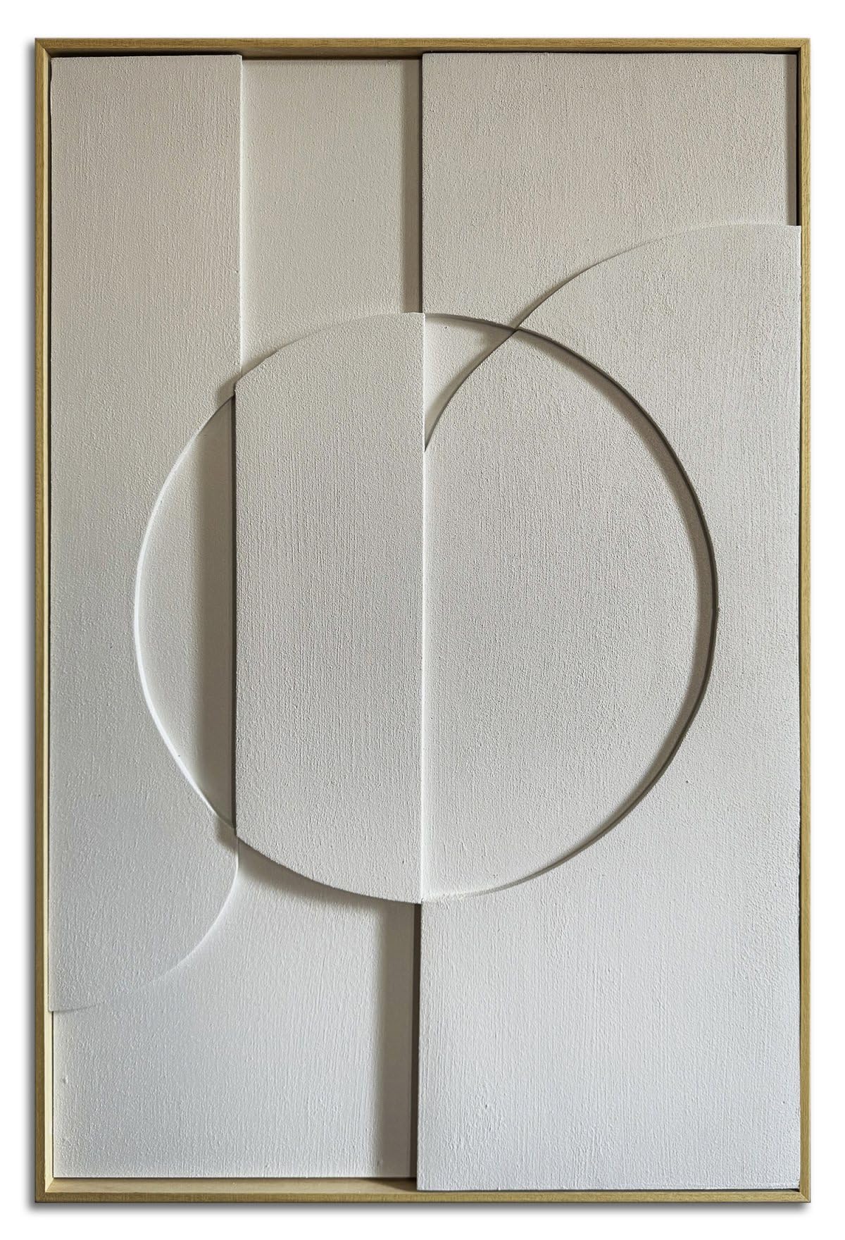 Slyart White Textured Wall Art, Handmade Abstract Plaster Wall Art Framed Artwork, 3D Minimalist White Relief Verical Painting