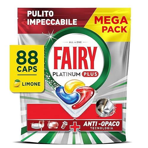 Fairy Platinum Detersivo Pastiglie Lavastoviglie Plus, Brillantante, 88 Capsule, Limone, Tecnologia Anti-Opaco, Contro Il Grasso e le Incrostazioni Ostinate Anche Nei Cicli Brevi