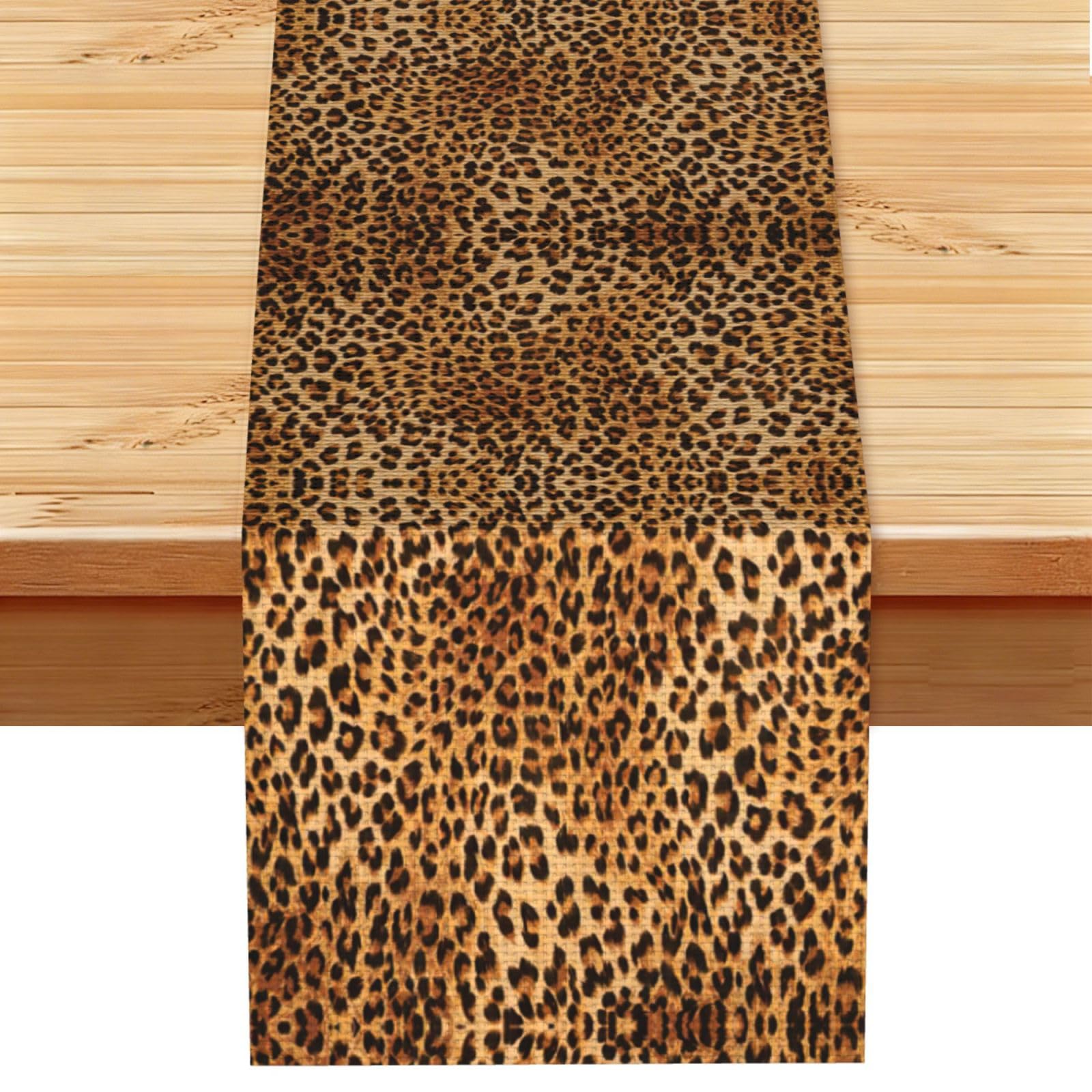 Leopard Print Printed Dining Table Runner 13x72 Inch, Non-Fading Decor for Kitchen Dresser Fireplace Mantel