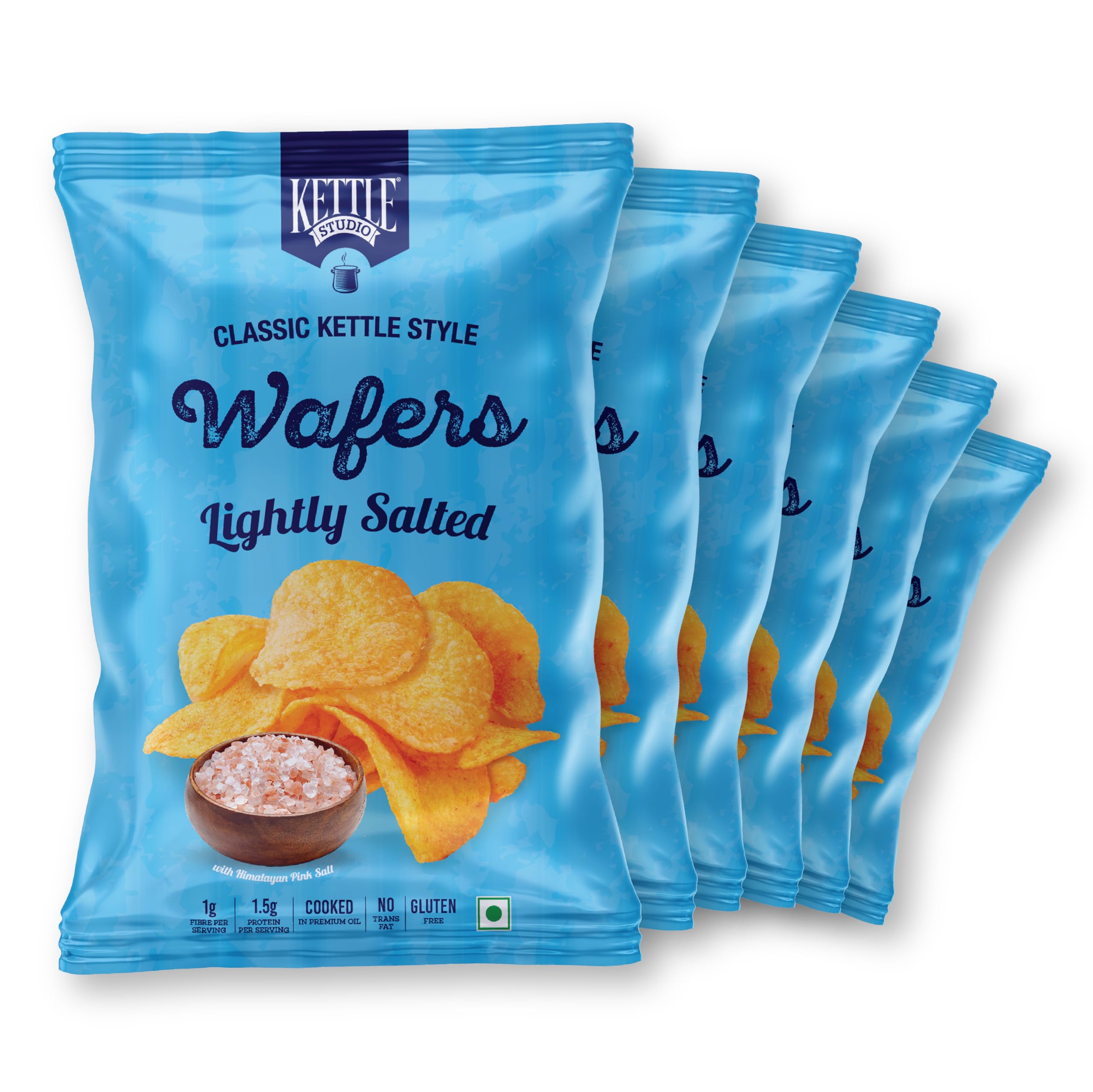 Kettle Studio | Potato Chips | Classic Kettle Style Wafers Lightly Salted 140g | Pack of 6