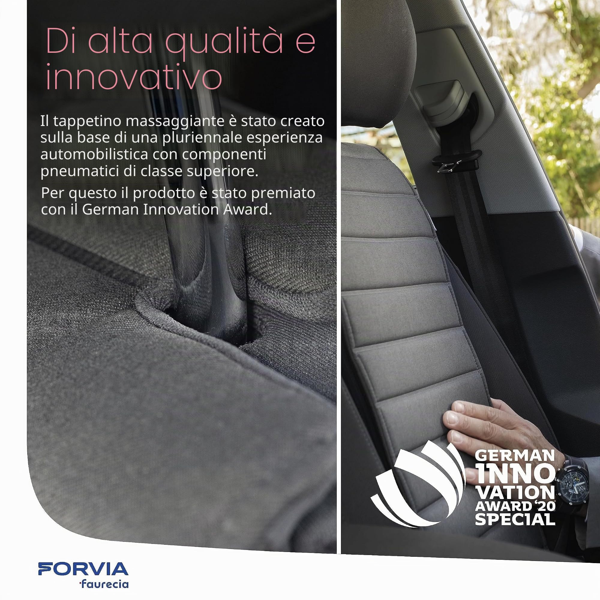 Faurecia Smart Massage Cover, coprisedile Auto massaggiante con Controllo App Intelligente e Batteria Ricaricabile Integrata, coprisedile massaggiante
