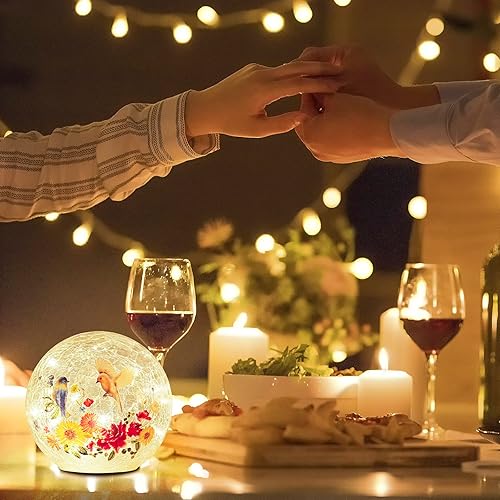 Miniatura 3 de Lámpara de mesa de cristal con forma de bola de cristal, luz LED de noche, diseño de flores, pájaros, hierba, globo, lámpara de mesa de cristal, luz