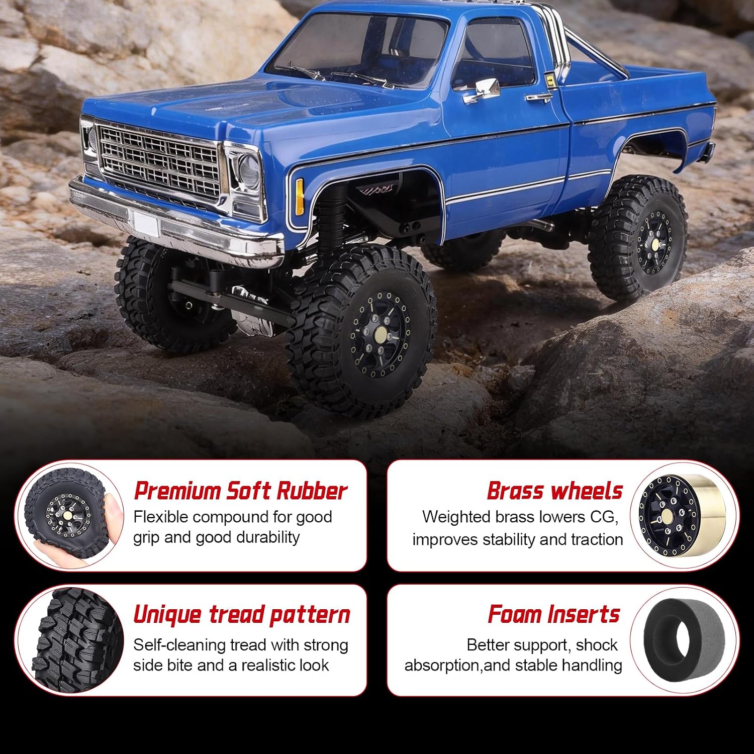 HobbyPark Brass 1.0 Beadlock Wheels and Tires for Traxxas TRX4M Upgrades Parts Axial SCX24 1/24 RC Crawler Replacement (4-Pack) (Tpye D)