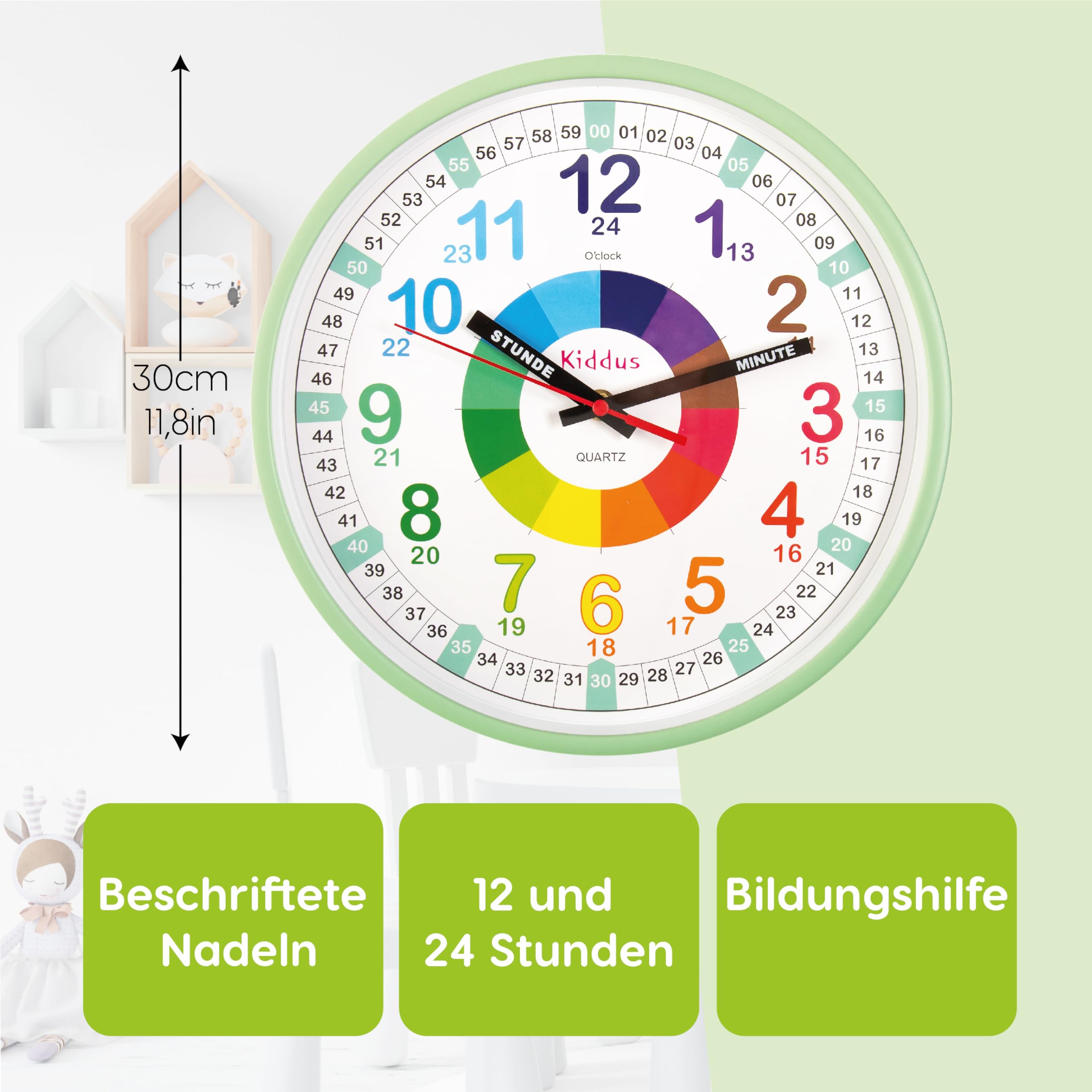 Kiddus Orologio Educativo per Bambini, Ragazze. Da Polso, Analogico. Con Esercizi per Imparare a