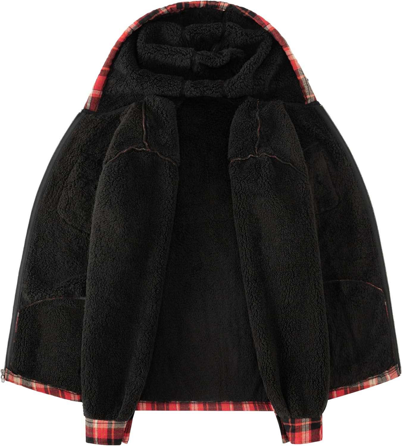 Men's Flannel Plaid Hooded Jackets Full Zip Sherpa Fleece Lined Hoodies Fashion Warm Coat - Image 4