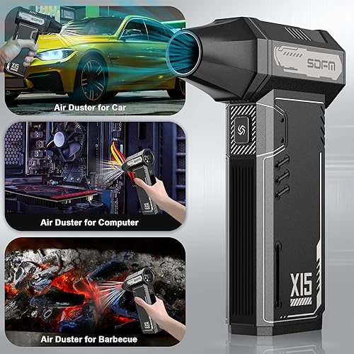 Miniatura 5 de SDFM Plumero de aire comprimido, soplador de nieve de 180,000 rpm, con motor sin escobillas, plumero de aire ajustable de 3 engranajes, para