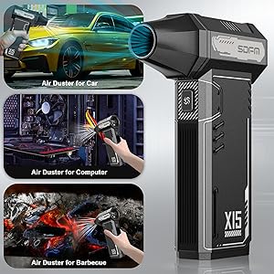 SDFM Compressed Air Duster - 180,000 RPM Electric Air Duster - with Brushless Motor, 3-Gear Adjustable Air Duster - for Keyboard, PC, Car, Air Bed, and Home Cleaning (X15)