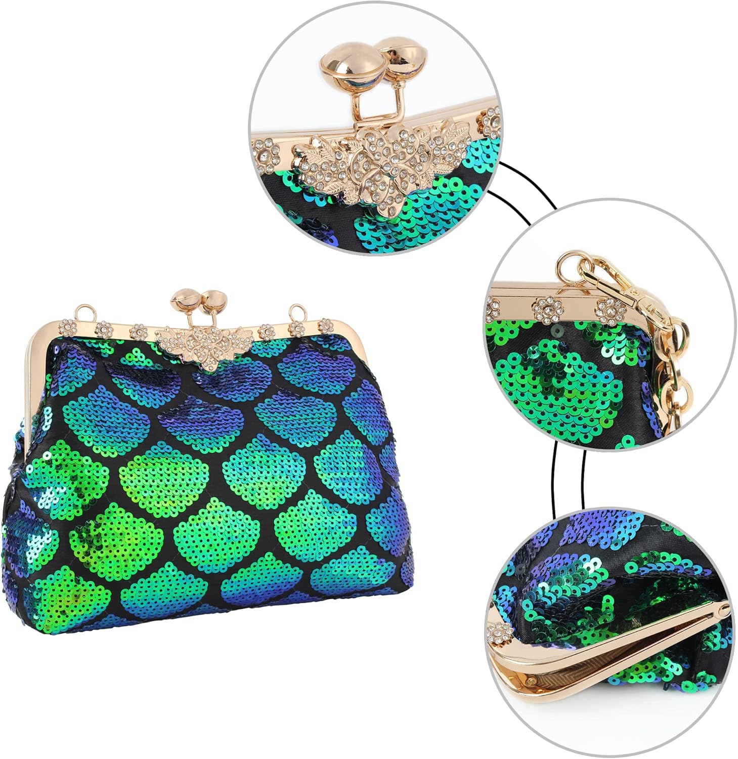 Women Mini Evening Handbag Clutch Chain Strap Cross-body Bag Kiss Lock