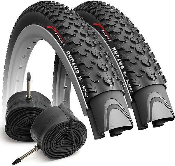 Fincci Pair 27.5 x 2.10 Mountain Bike Tire 54-584 Foldable Tires with Presta Inner Tubes for Road MTB Mud Dirt Offroad Bicycle - 27.5x2.10 Tire Pack of 2