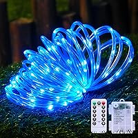 Vista 18 de JMEXSUSS Cuerda de luces LED de 100 luces LED que funcionan con pilas, resistente al agua, 33 pies, 8 modos, luces de batería al aire libre