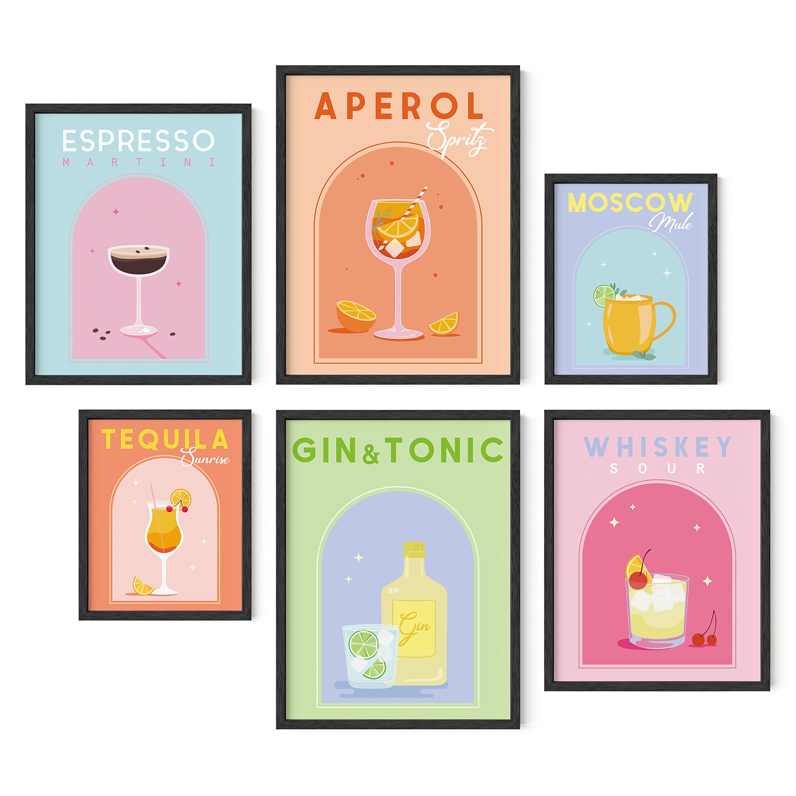 HAUS AND HUESAlcohol Wall Art - Gallery Set, Cocktail Art, Aperol Spritz Decor, Preppy Drink Posters, Bar Posters (Black Frame)