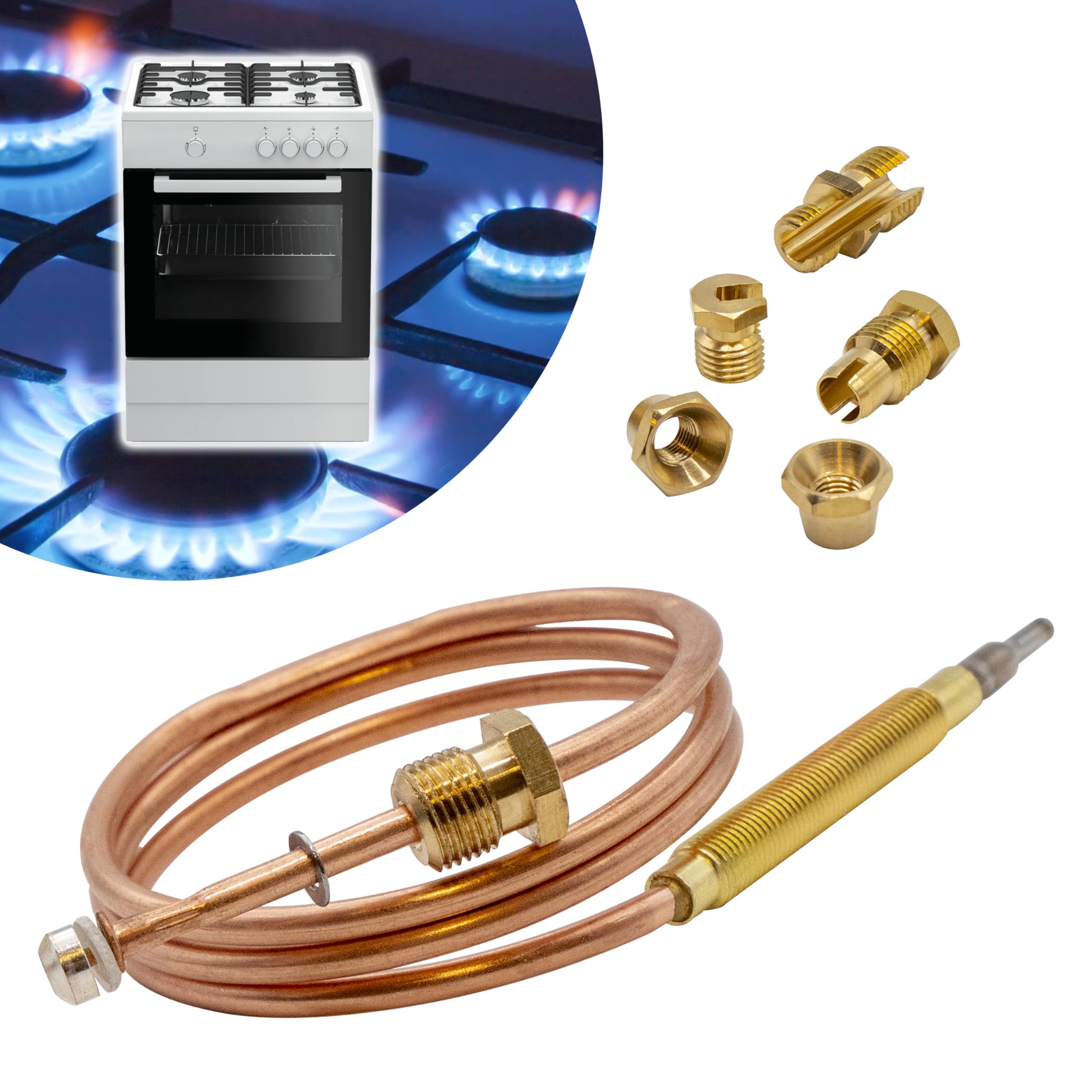 Thermocouple Universel Gianto 600 Mm - 30 MV - Kit Complet Avec 5 Écrous Pour Chaudière, Cuisinière Gaz, Four & Brûleurs