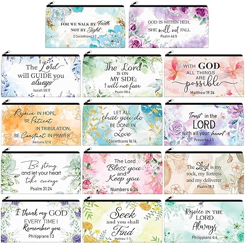 Miniatura 7 de Talltalk 14 bolsas de cosméticos cristianos a granel, regalo cristiano para mujeres, bolsas de maquillaje, versículo bíblico inspirador, bolsa para