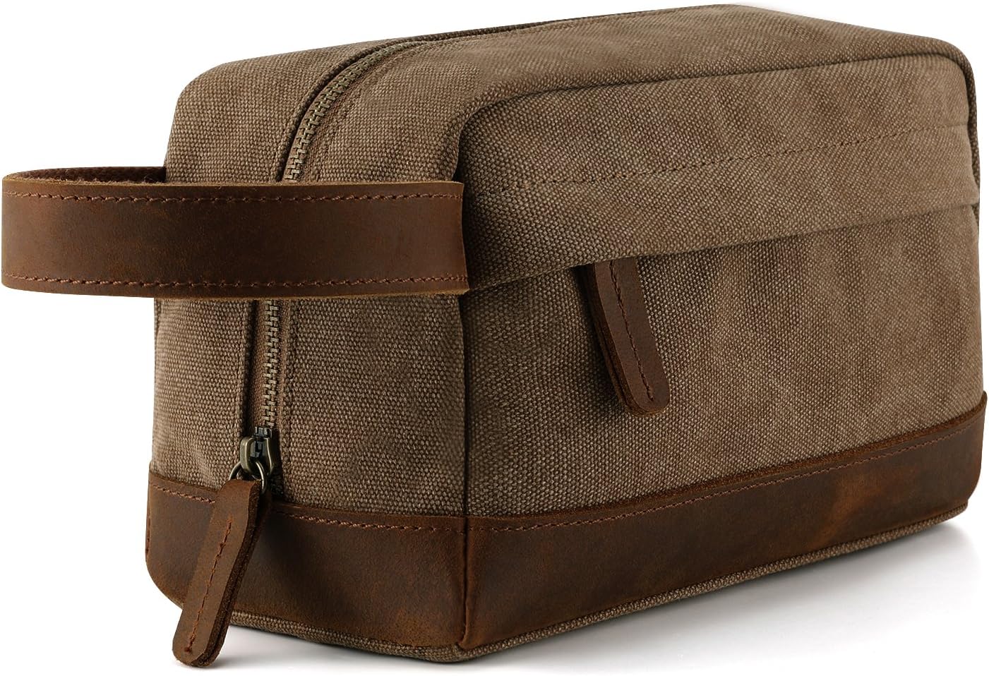 Travel Toiletry Organizer Bag for Men, Canvas Leather Shaving Dopp Kit(Coffee)