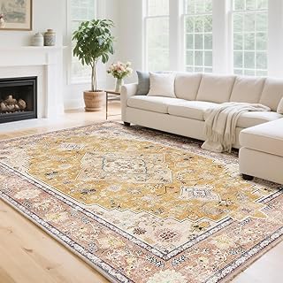 Perserteppich Gelb Läufer 80x300 cm, Orientalischer Vintage Teppich für Flur, Wohnzimmer & Schlafzimmer, Waschbar & rutschfest, Langer Weicher Korridor Teppich