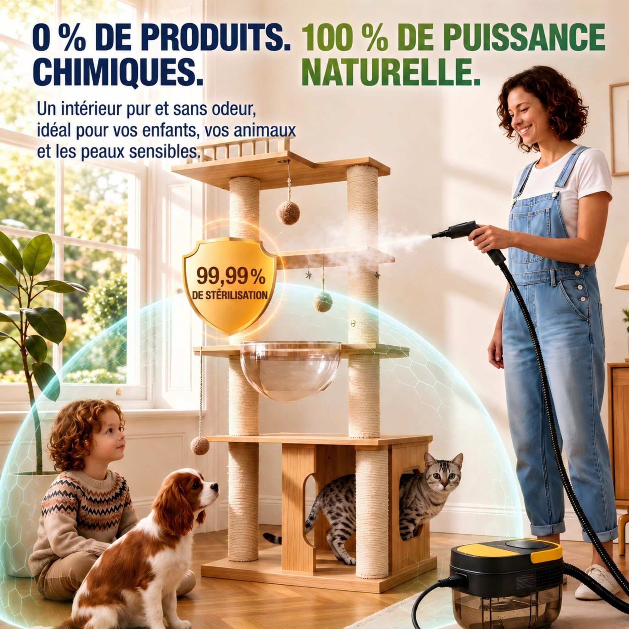 Nettoyeur Vapeur Haute Pression 2500W Portable, 3 Bar, Chauffage Rapide 15s